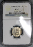 1938 NGC MS 63 Venezuela 5 Centimos Horse Lustrous UNC Coin (21083006C)