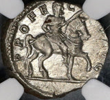 196/7 NGC Ch XF Septimius Severus Horseback Denarius Roman Empire (18032603C)