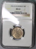 1901-Cn NGC MS 63 MEXICO 20 Centavos Culiacan Mint Silver Coin (18091608C)