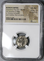 156/7 NGC Ch AU Antoninus Pius Roman Empire Denarius Annona 4/5 4/5 (17082402CZ)