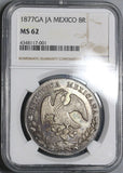 1877-Ga JA NGC MS 62 MEXICO Silver 8 Reales Coin (17111002D)