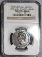 1794 NGC MS 63 Spence Heart in Hand 1/2 Penny Middlesex D&H 682C (21082303C)