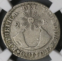 1837 NGC VF 25 Ecuador Transposed Legends Silver 2 Reales Quito Coin (21082405C)