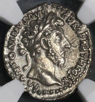 166 NGC MS Marcus Aurelius Roman Empire Denarius Victory Parthia Commemorative (17092801D)