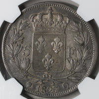 1827-Q NGC VF FRANCE Silver 5 francs RARE Perpignan Mint 484K Coin (18090808C)