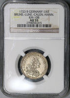 1723 NGC AU 55 Brunswick Luneburg Silver 1/6 Taler George POP 1/0 (17101802C)