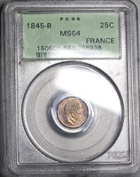 1845-B PCGS MS 64 France 25 Centimes Louis Philippe Silver Coin OGH (21082805C)