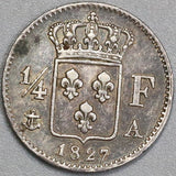1827-A France 1/4 Franc Charles X Silver Coin (19070914R)