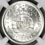 1951 NGC MS 65 St Thomas Prince 10 Escudos 40K Portugal Silver Coin (21082106C)