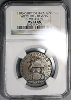 1796 NGC MS 64 Stag Conder 1/2 Penny Token Wiltshire Devizes D&H 2A POP 3/0 (21083101C)