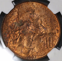 1907 NGC MS 64 RB FRANCE 10 Centimes Marianne Coin POP 2/5 (17120402C)