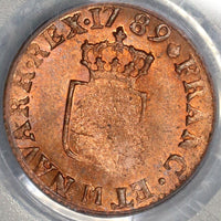 1789-M PCGS MS 63 France Liard Louis XVI Toulouse Mint Red/Brown Coin (21082703C)