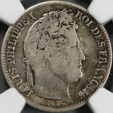 1833-T NGC Fine France 1 Franc Louis Philippe I Nantes SIlver Coin 31K Minted POP1/0 (21090304C)