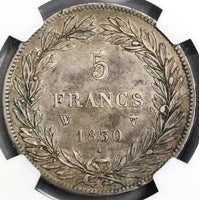 1830-W NGC VF 35 France Silver 5 Francs Missing I Incuse Edge Silver Coin (21082103C)