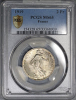 1919 PCGS MS 65 France 2 Francs Semeuse Sower Silver Coin (18032902D)