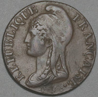 1795-A France 5 centimes Year AN 4-A XF First Year Republic Coin (20081501S)
