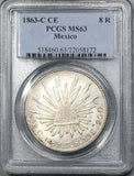 1863-C PCGS MS 63 Mexico Silver 8 Reales Culiacan Mint Scarce Coin (21090405C)