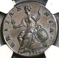 1753 NGC MS 63 George II 1/2 Penny Great Britain Mint State Coin (18083004C)