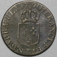 1790-T Louis XVI France 1/2 Sol Dog Privy VF Rare Nantes Mint Coin (23121004R)