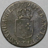 1790-T Louis XVI France 1/2 Sol Dog Privy VF Rare Nantes Mint Coin (23121004R)