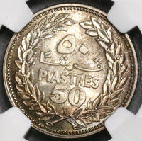 1952 NGC MS 66 Lebanon Cedar Tree Silver 50 Piastres GEM BU Coin (18083006C)