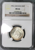 1952 NGC MS 66 Lebanon Cedar Tree Silver 50 Piastres GEM BU Coin (18083006C)