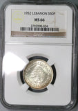 1952 NGC MS 66 Lebanon Cedar Tree Silver 50 Piastres GEM BU Coin (18083006C)