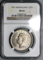 1951 NGC MS 64 New Zealand 1/2 Crown BU Coin (18083005C)