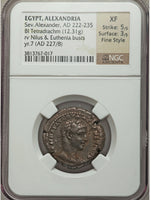 227  NGC XF Fine Style Severus Alexander Alexandria Roman Egypt Tetradrachm Nilus Euthenia Busts (21092402C)