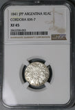 1841 NGC XF 45 Argentina 1 Real Cordoba Sun Face Silver Coin POP 1/0 (21092203D)