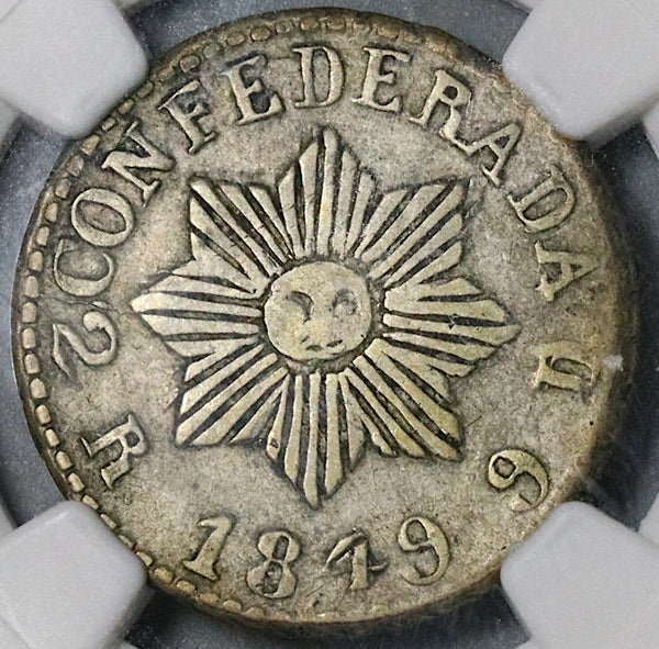 1849 NGC VF 30 Argentina 2 Reales Cordoba 8 Point Sun Face Silver Coin (21092202D)