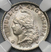 1938 NGC MS 64 Argentina 5 Centavos Liberty Head Mint State Coin (21090905C)