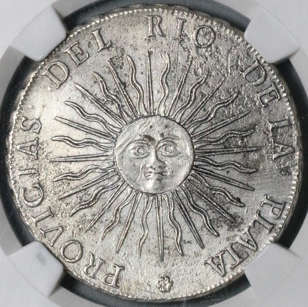 1815 NGC AU Argentina Sunface 8 Reales Rare PROVICIAS Mint Error