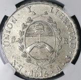 1815 NGC AU Argentina Sunface 8 Reales Rare PROVICIAS Mint Error Silver Coin (21091201C)