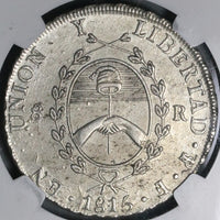 1815 NGC AU Argentina Sunface 8 Reales Rare PROVICIAS Mint Error Silver Coin (21091201C)