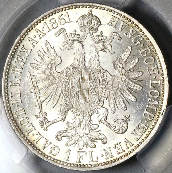 1861-A PCGS MS 62 Austria 1 Florin Silver Franz Joseph Vienna Coin