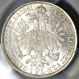 1861-A PCGS MS 62 Austria 1 Florin Silver Franz Joseph Vienna Coin (22102305C)