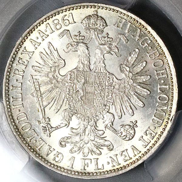 1861-A PCGS MS 62 Austria 1 Florin Silver Franz Joseph Vienna Coin