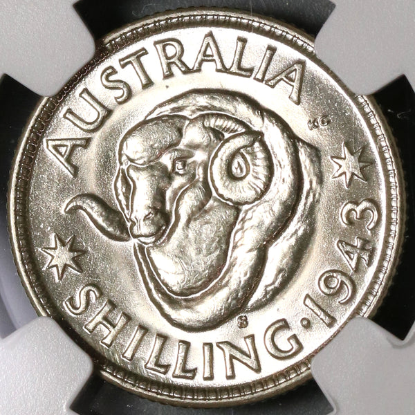 1943-S NGC MS 62 Australia Shilling Mint State San Francisco Coin (19101202C)