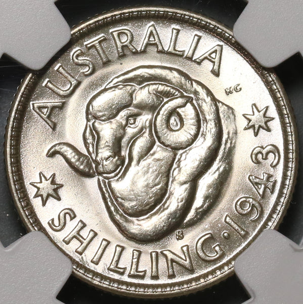 1943-S NGC MS 62 Australia Shilling Mint State San Francisco Coin
