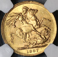 1887-S NGC MS 62 Victoria Australia Sovereign Gold Young Head Sydney Mint Coin (22072103C)
