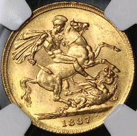 1887-S NGC MS 62 Victoria Australia Sovereign Gold Young Head Sydney Mint Coin (22072103C)