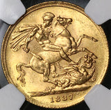 1887-S NGC MS 62 Victoria Australia Sovereign Gold Young Sydney Coin (22072103C)