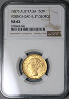 1887-S NGC MS 62 Victoria Australia Sovereign Gold Young Head Sydney Mint Coin (22072103C)