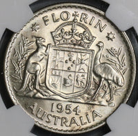 1954 NGC MS 63 Australia Silver Florin Shield Reverse Coin (16031205D)