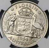 1954 NGC MS 63 Australia Silver Florin Shield Reverse Coin (16031205D)