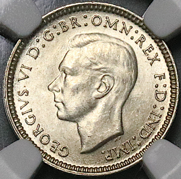 1938 NGC MS 64 Australia 3 Pence George VI Sterling Silver Coin