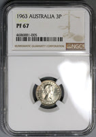 1963 NGC PF 67 AUSTRALIA 3 Pence Proof Silver Coin Top Pop 11/0 (18060701C)