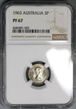 1963 NGC PF 67 AUSTRALIA 3 Pence Proof Silver Coin Top Pop 11/0 (18060701C)