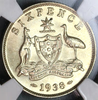 1938 NGC MS 62 Australia 6 Pence George VI Silver Coin (19100302C)